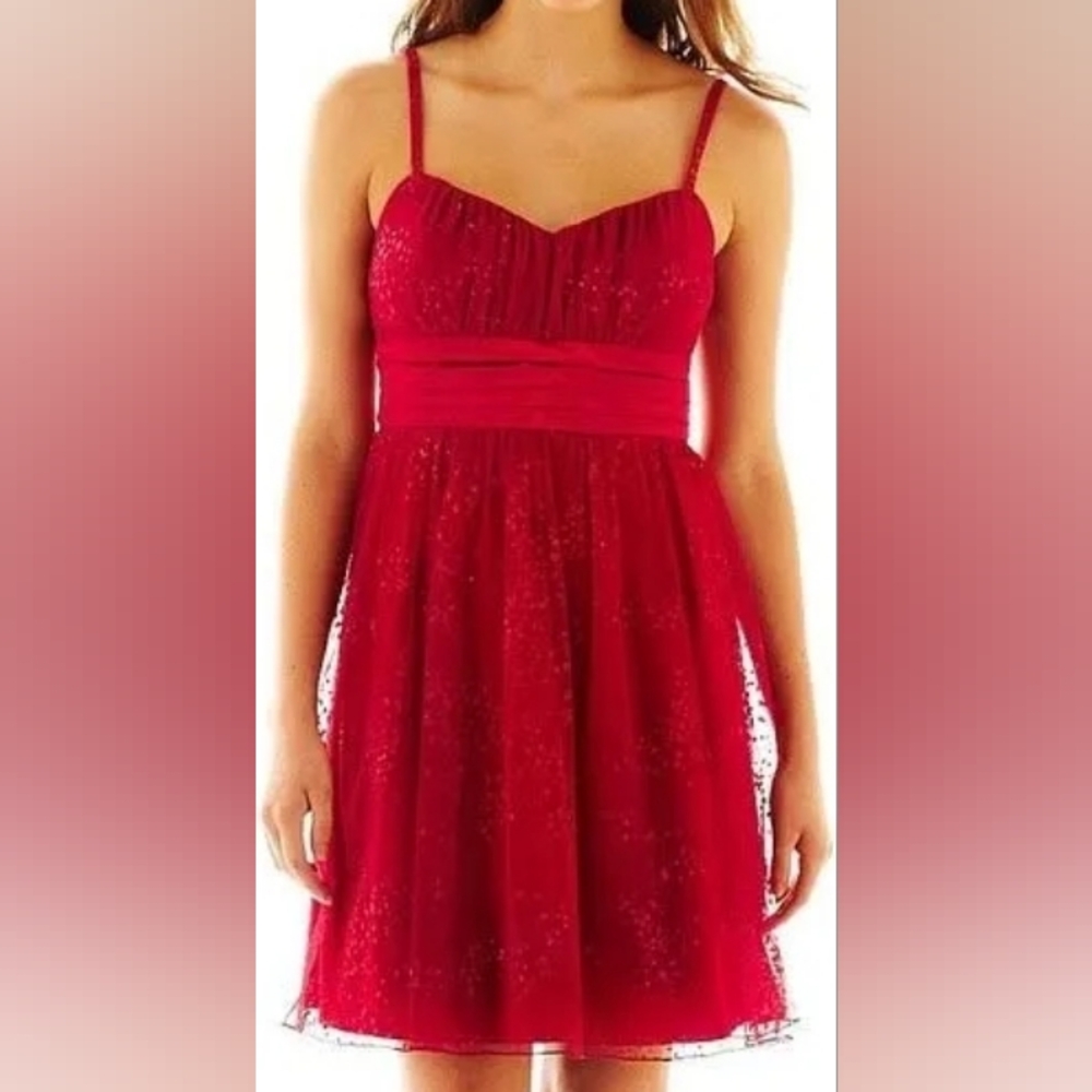 by & by Red Glitter Accent Dress